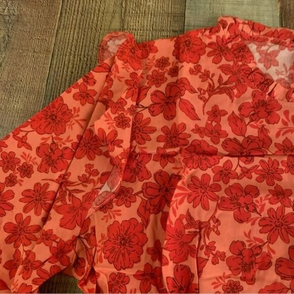 New look maternity long sleeve frills red floral mini dress -14 - Picture 9 of 9